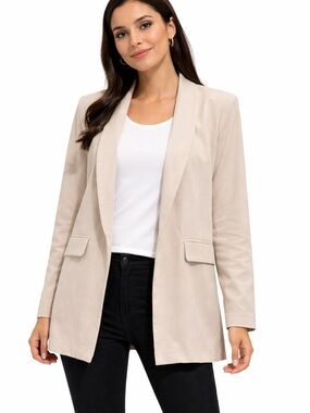 With Love Molly Beige Open Front Blazer Jacket Size Large